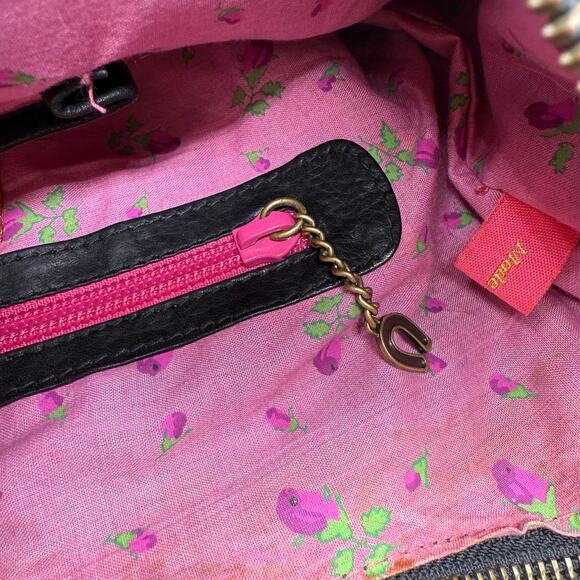 Vintage Y2K Betsey Johnson Black Leather Gold Toned Studded & Beaded Hobo Bag - Picture 11 of 14